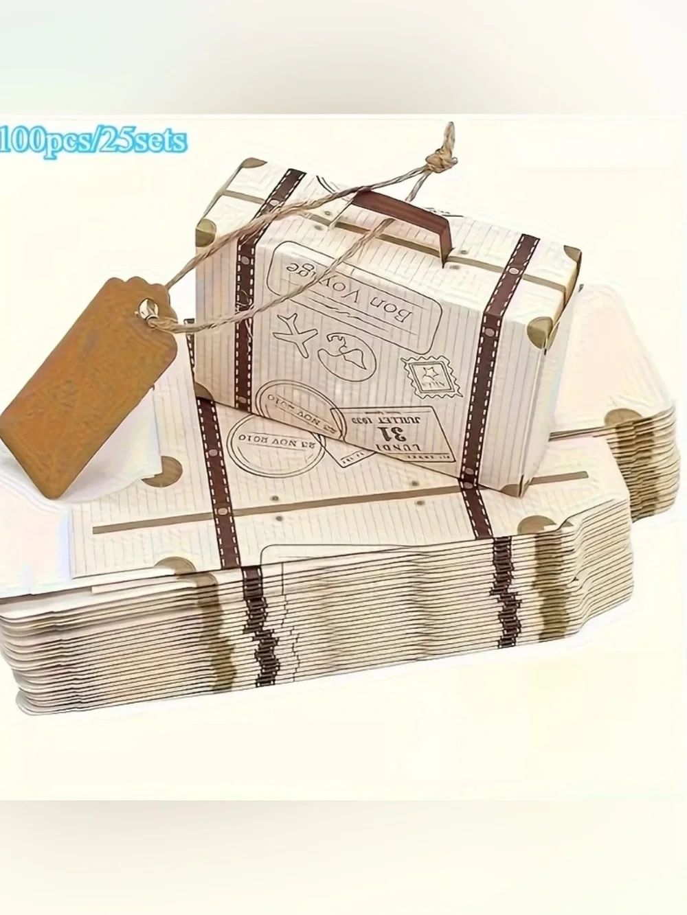 100-Piece Set! 25 Mini Suitcase Treat Boxes Travel Party Favors with Tags NWT